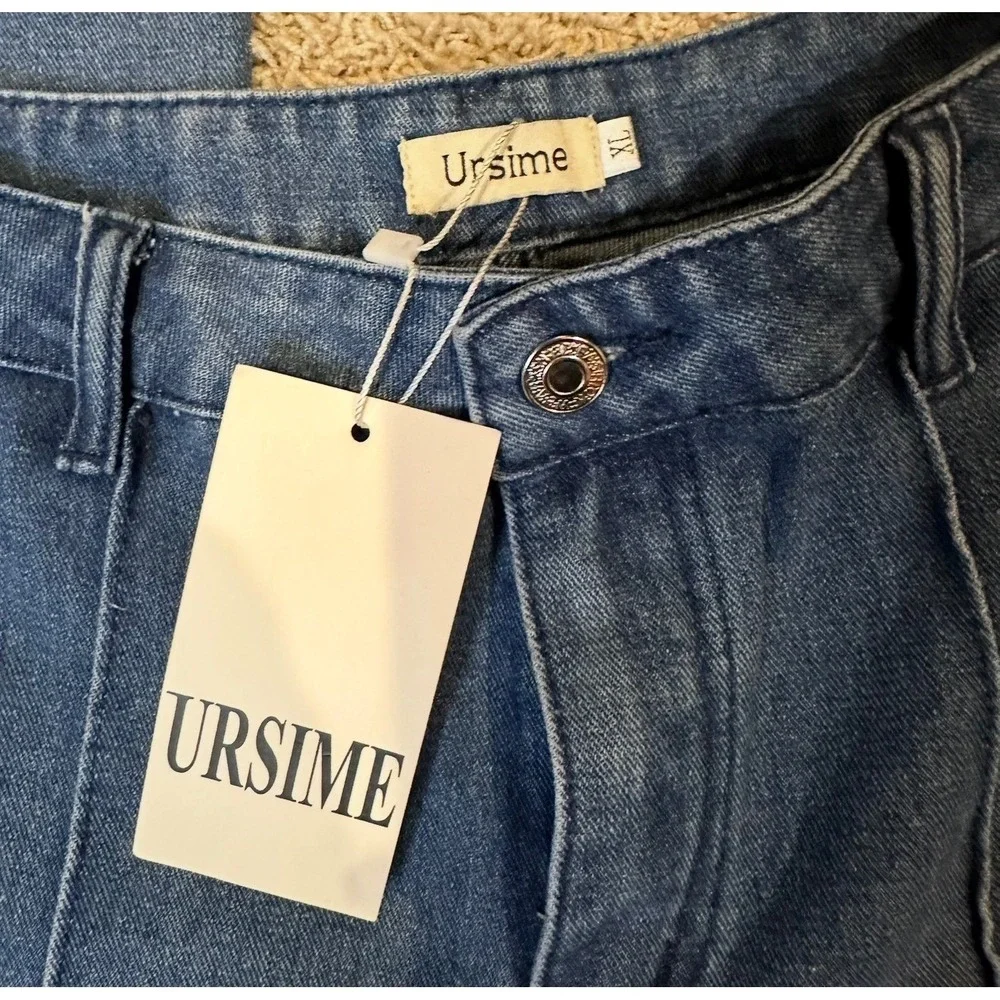 Ursime Womens High Waisted Flare Jeans Medium Wash Front Seam Denim‎ XL